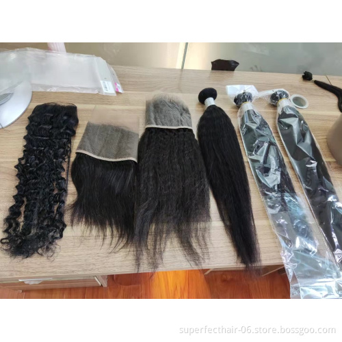 8A Grade Kinky Straight Hair bundles Cuticle Aligned Virgin Brazilian Human Hair Bundles With Lace Closure